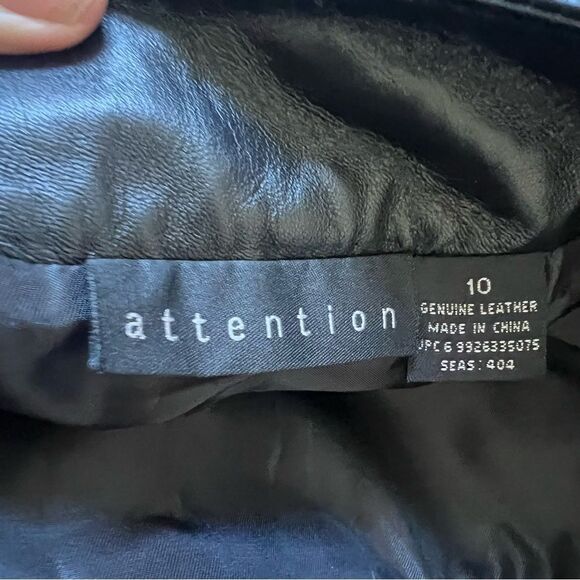 Attention Black genuine Leather Mini Skirt. L - Picture 5 of 6